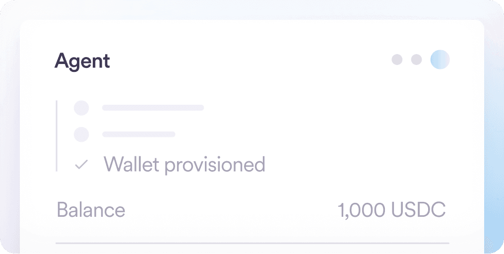 Agent wallet showing its provisioned status and a 1,000 USDC balance